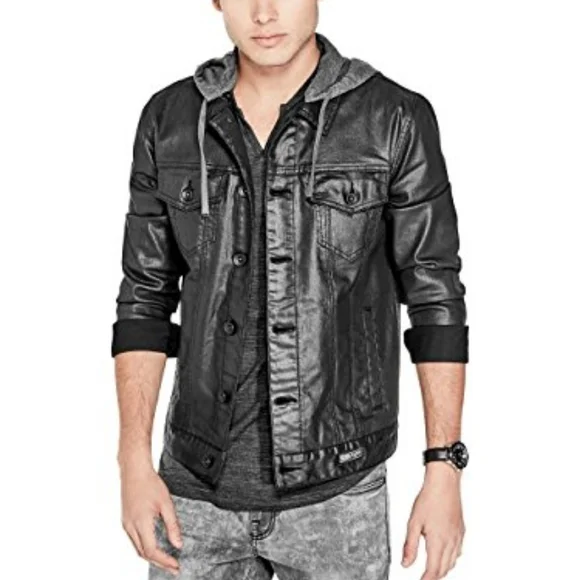 Men's G by Guess Coated Denim Jacket With Removable Hoodie XL - Picture 6 of 12